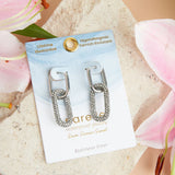 SIlver - Double Pave Pin Catch Hoop Earring