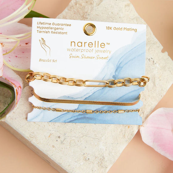 Gold - Multi Paper Clip Snake Chain Bracelet Set