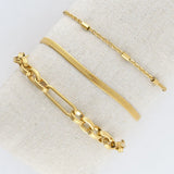 Gold - Multi Paper Clip Snake Chain Bracelet Set