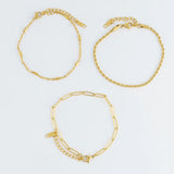 Gold - Twisted & Dainty Chain Bracelet Set