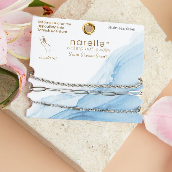 Silver - Twisted & Dainty Chain Bracelet Set