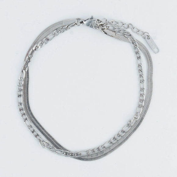 Silver - 2 Row Snake Chain Anklet