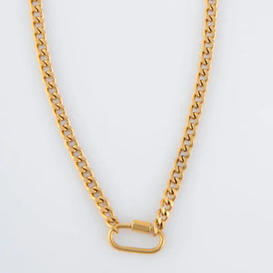 Gold - 2 Tone Carabiner Chain Necklace 16"