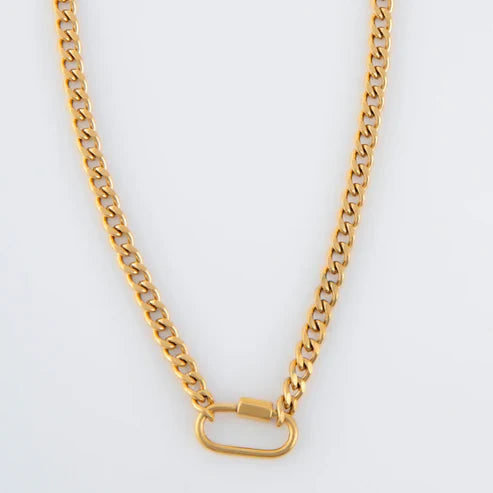 Gold - 2 Tone Carabiner Chain Necklace 16
