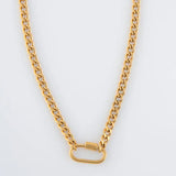 Gold - 2 Tone Carabiner Chain Necklace 16"
