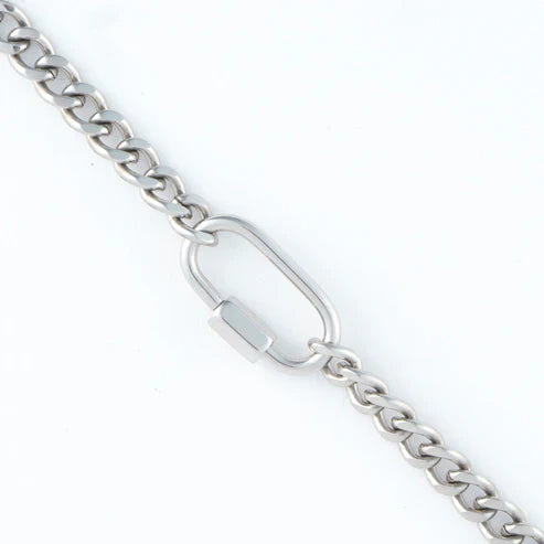 Silver - 2 Tone Carabiner Chain Necklace 16