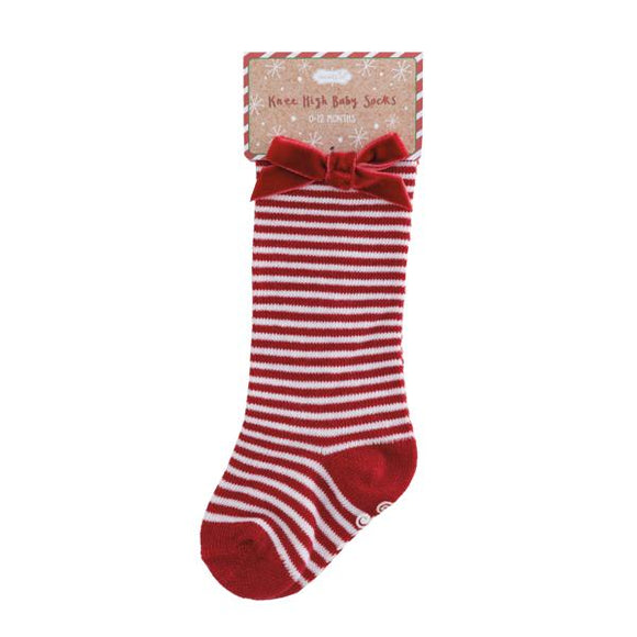 Medium Red Striped Knee High Baby Socks