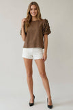 Brown Textured Puff Sleeve Top
