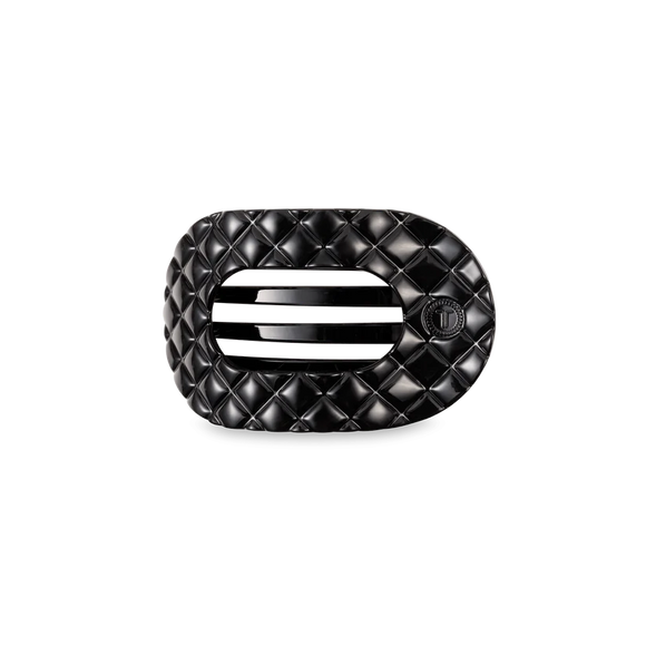Jet Black Quilted Small Round Hair Clip