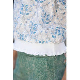 Blue & White Floral Contrast Hem Top