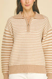 Tan Striped Quarter Zip Top