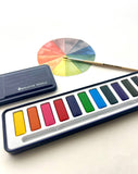 Watercolor Set: 12 Artist Grade Color Tin + Wood Paintbrush