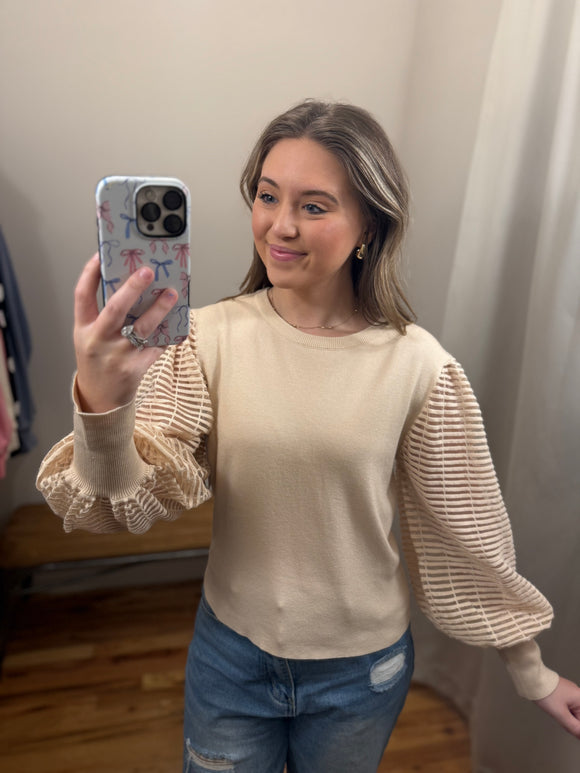 Vented Sleeve Taupe Sweater
