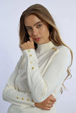 White Long Sleeve Sweater With Button Trim Top