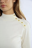 White Long Sleeve Sweater With Button Trim Top