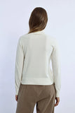 White Long Sleeve Sweater With Button Trim Top