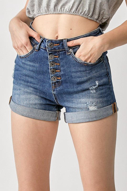 Button Front Roll Up Shorts