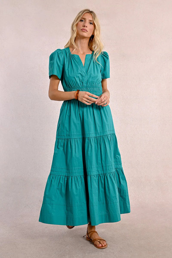 Green Puff Sleeve Tiered Maxi Dress