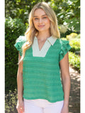 Green Detailed Ruffle Sleeve Top