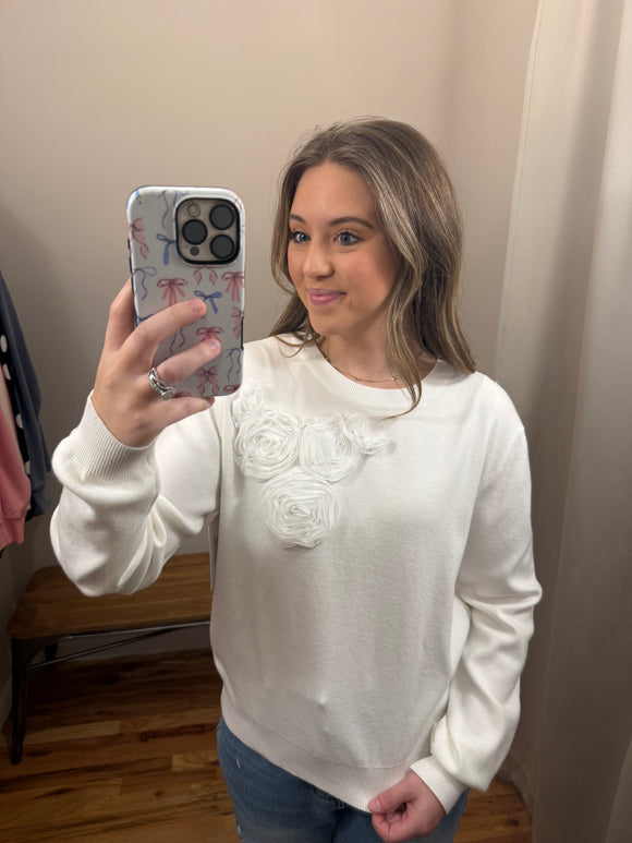 White Flower Embellished Sweater