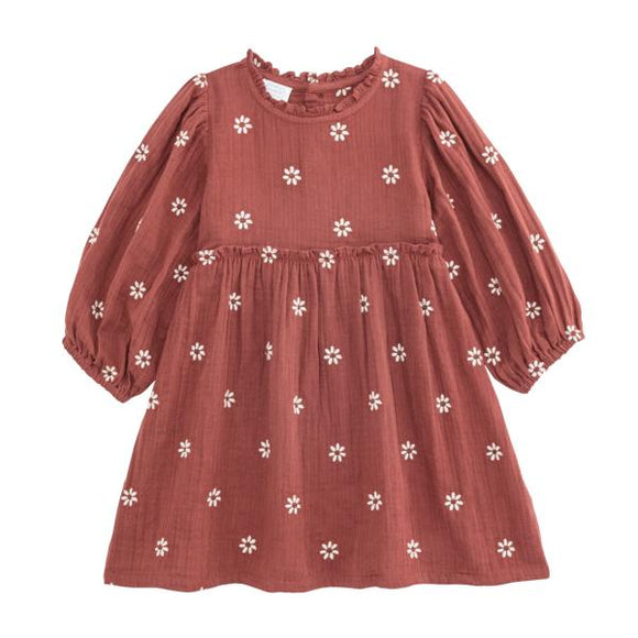 Embroidered Guaze Daisy Toddler Dress