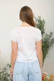 Scalloped Embroidered Front Tie Top
