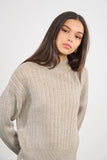 Beige Metallic Silver Cable Knit Sweater