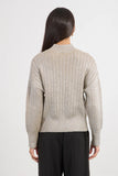 Beige Metallic Silver Cable Knit Sweater