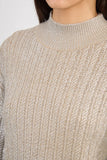 Beige Metallic Silver Cable Knit Sweater