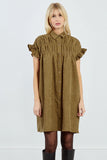 Khaki Woven Gathered Shirt Dress