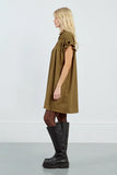Khaki Woven Gathered Shirt Dress
