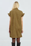 Khaki Woven Gathered Shirt Dress