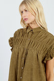 Khaki Woven Gathered Shirt Dress
