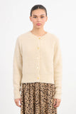 Cream Textured Knit Cardigan W/ Gold Buttons