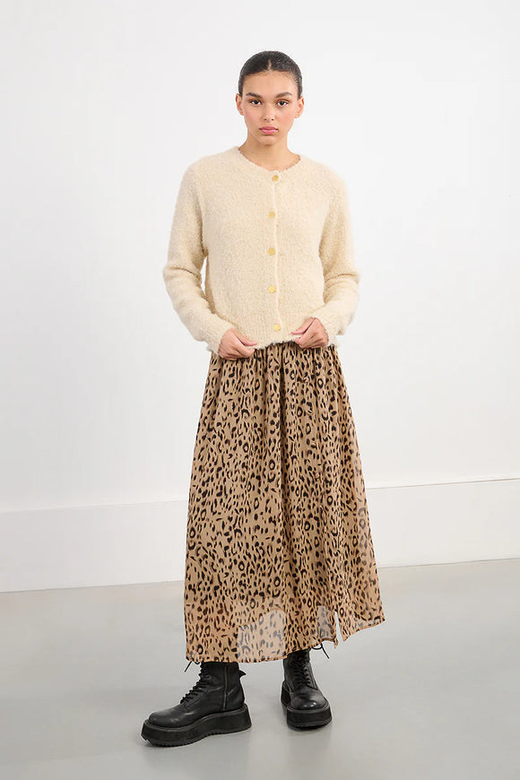 Cream Textured Knit Cardigan W/ Gold Buttons