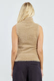 Beige Wide Turtleneck Sleeveless Sweater