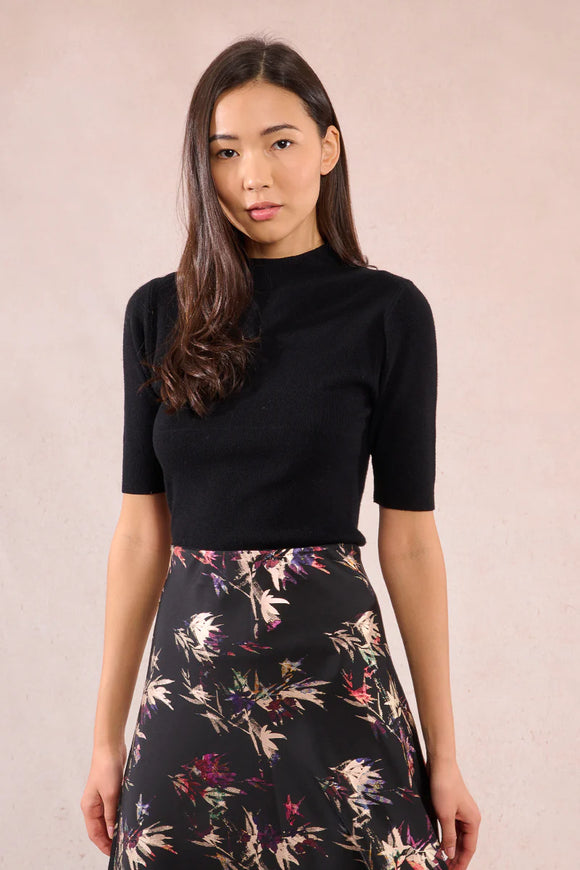 Black Ribbed Short Sleeve Knit Sweater