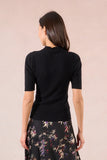 Black Ribbed Short Sleeve Knit Sweater