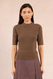 Khaki Ribbed Short Sleeve Knit Sweater