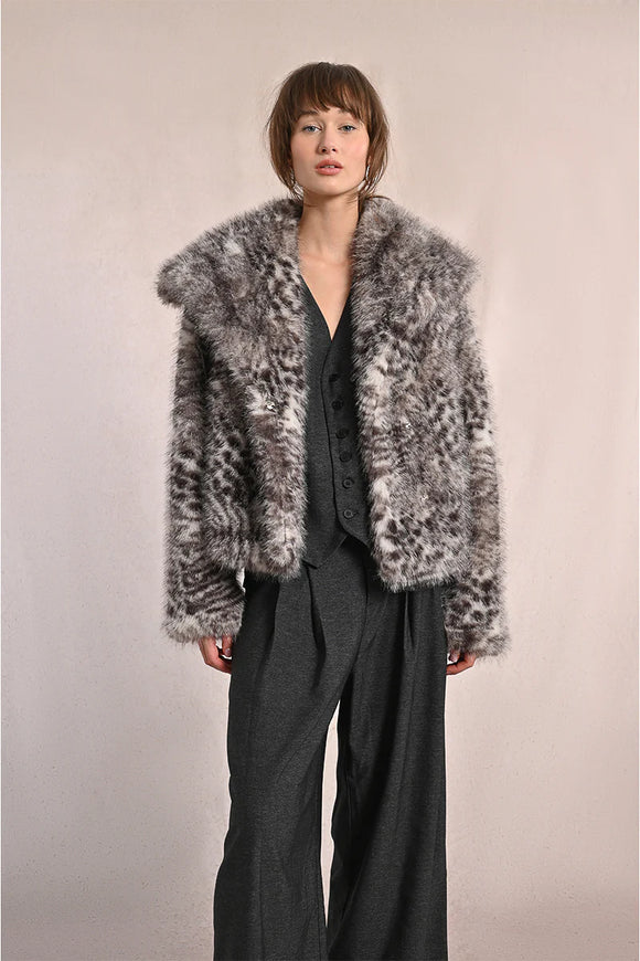 Grey & Black Leopard Fur Coat