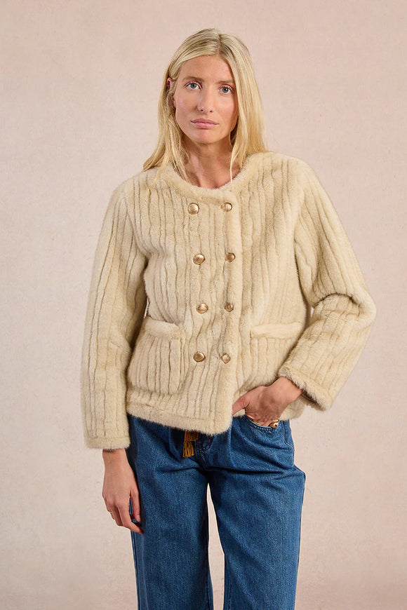 Tan & Gold Button Fur Jacket