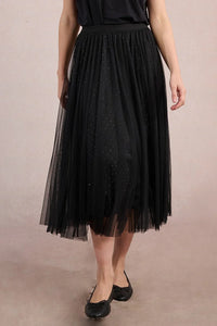 Black Sparkle Pleated Tulle Skirt