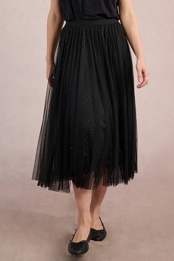 Black Sparkle Pleated Tulle Skirt