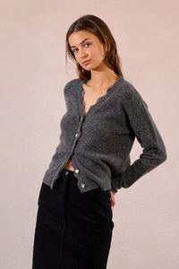 Charcoal Lace Scallop Trim Cardigan