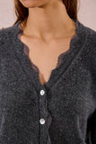 Charcoal Lace Scallop Trim Cardigan