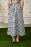 Black Gingham Elastic Waist Midi Skirt