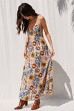 Mustard & Brown Printed Open Back Maxi