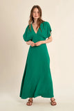 Ladies Woven V Neck Dress Green