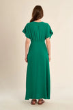 Ladies Woven V Neck Dress Green