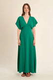 Ladies Woven V Neck Dress Green